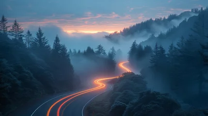 Fotobehang Twilight serenity on a winding mountain road © Denys