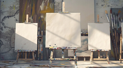 Abandoned Art Studio: Quiet Easels, Unused Paintbrushes, and Blank Canvases, Envisioning the Next Artistic Creation