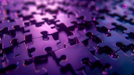 Purple backdrop, AI ethics puzzle pieces, dusk lighting, overhead view, contemplating technology is  path