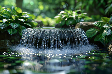 A fountain flowing with crystal-clear water, symbolizing abundance and prosperity as it nourishes the surrounding landscape. Concept of abundance and fertility. Generative Ai.