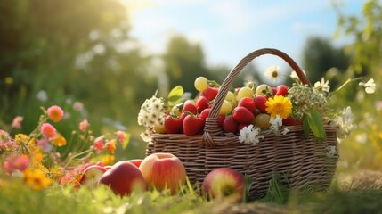 Vibrant summer fruits in a picnic basket