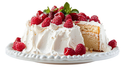 Heavenly Angel Food Cake: Temptingly Light and Fluffy Delight for Celebration. Perfectly Captured on Transparent Background, Ideal for Wedding, Birthday, or Sweet Treat Concepts.