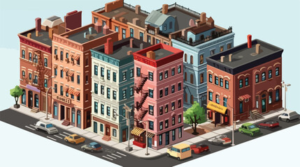 Isometric New York Old Manhattan Houses. Brooklyn A