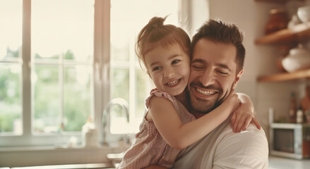 Father and daughter hugging, family love, smile and happy - obrazy, fototapety, plakaty