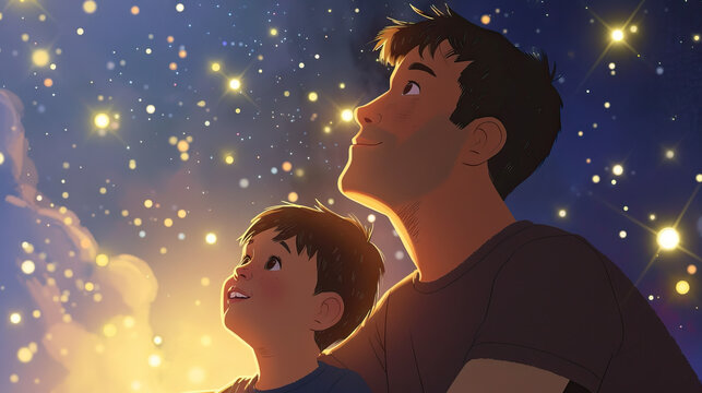 Adventure of discovery and discovery unfolds as father and son embark on an exploration of the cosmos. Together, they gaze at stars, fostering a bond rooted in curiosity and imagination