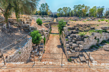 Scenic view of the Roman amphitheatre of Syracuse, Sicily, Italy - 781499098
