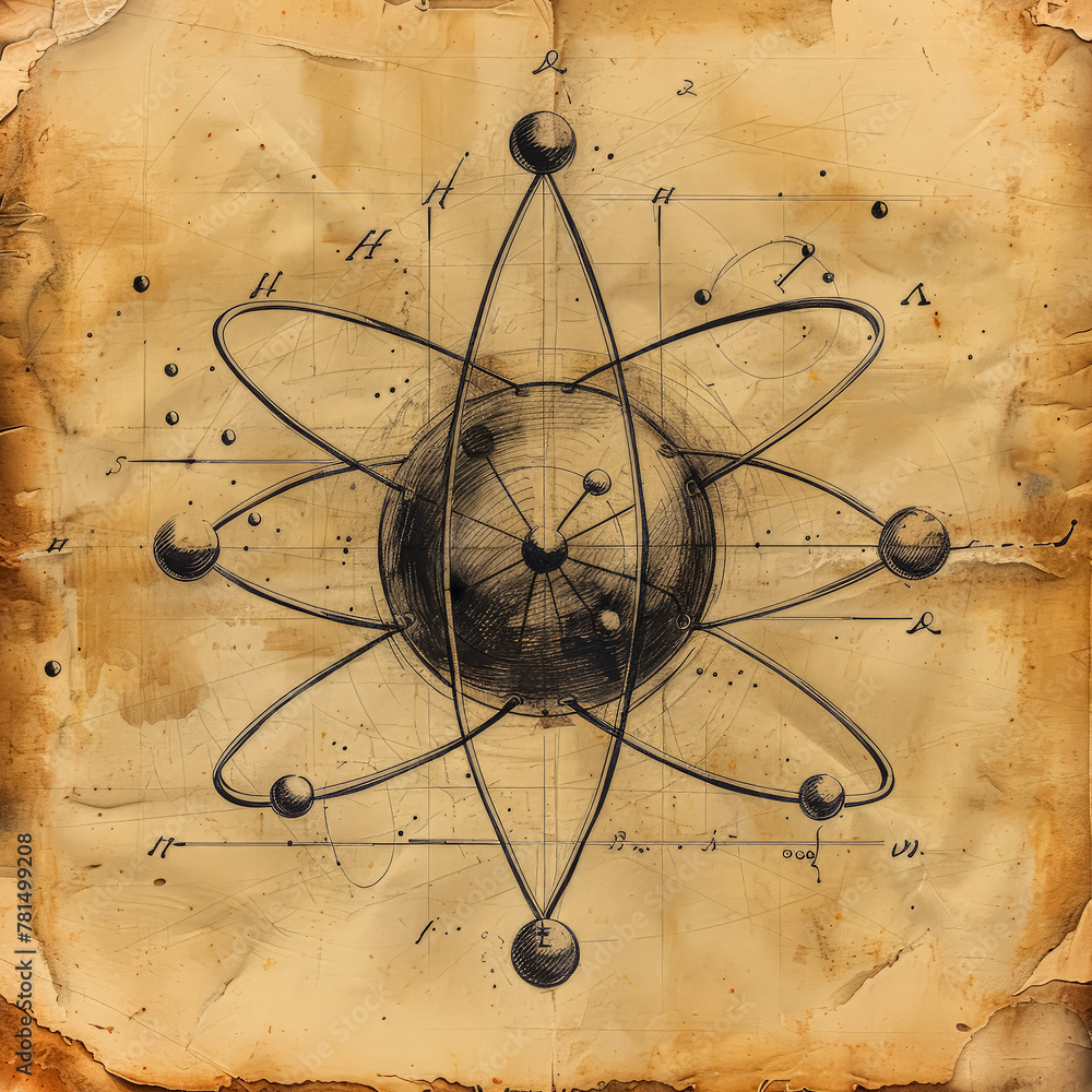 Poster a paper with a drawing of a planet and the word science written on it. the paper is old and has a vi
