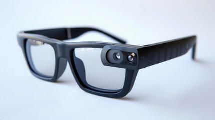 Close-Up of Black Smart Glasses on White Background - obrazy, fototapety, plakaty