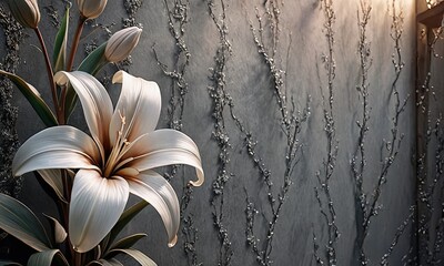 Charm of White Lilies Amid Vintage Concrete, Touches of Gold