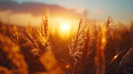 Wheat field during sunset - obrazy, fototapety, plakaty