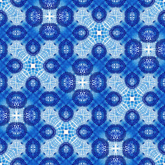 Indigo blue tie-dye handmade textile seamless pattern. Asian style abstract blotched dyed effect print. - 781500277