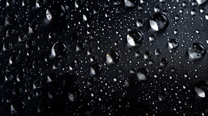 Textured black background with transparent water droplets