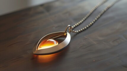 Amber Pendant Necklace on Wooden Surface