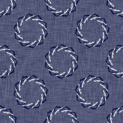 Indigo denim blue leaf motif seamless pattern. Japanese dye batik fabric style effect print background swatch.  - 781501255