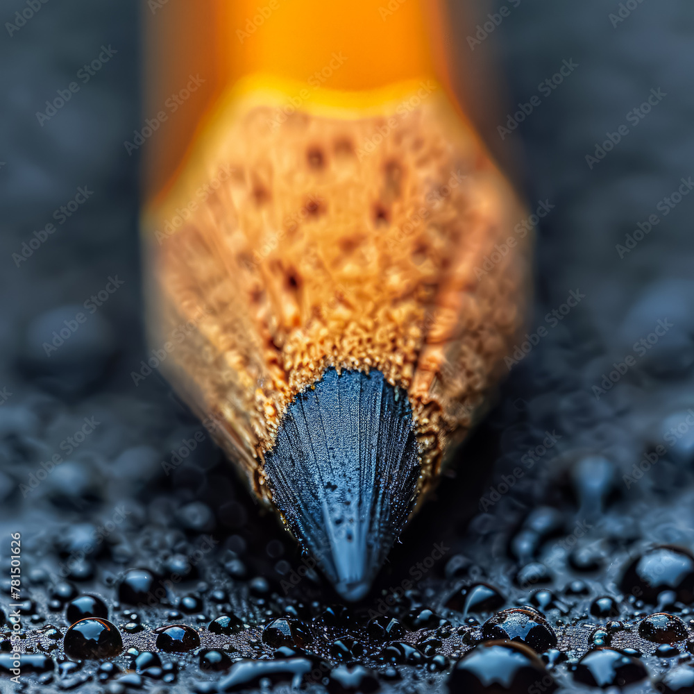 Poster a pencil with a black tip and a greyish brown tip. the tip of the pencil is sharpened and has a poin