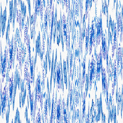Indigo ikat dye stripe marled seamless pattern. Asian style wavy distort weave print in modern blue white. - 781501634