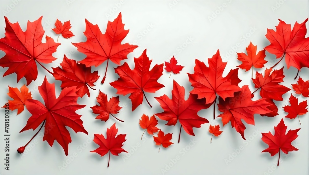 Wall mural Beautiful bright red maple leaves, a symbol of autumn, contrast beautifully against a clean white surface, Canadian style - Wall murals