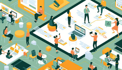 Education Sector Snapshot: Infographic highlighting online learning adoption, EdTech innovations, and personalized education models. Education industry overview concept