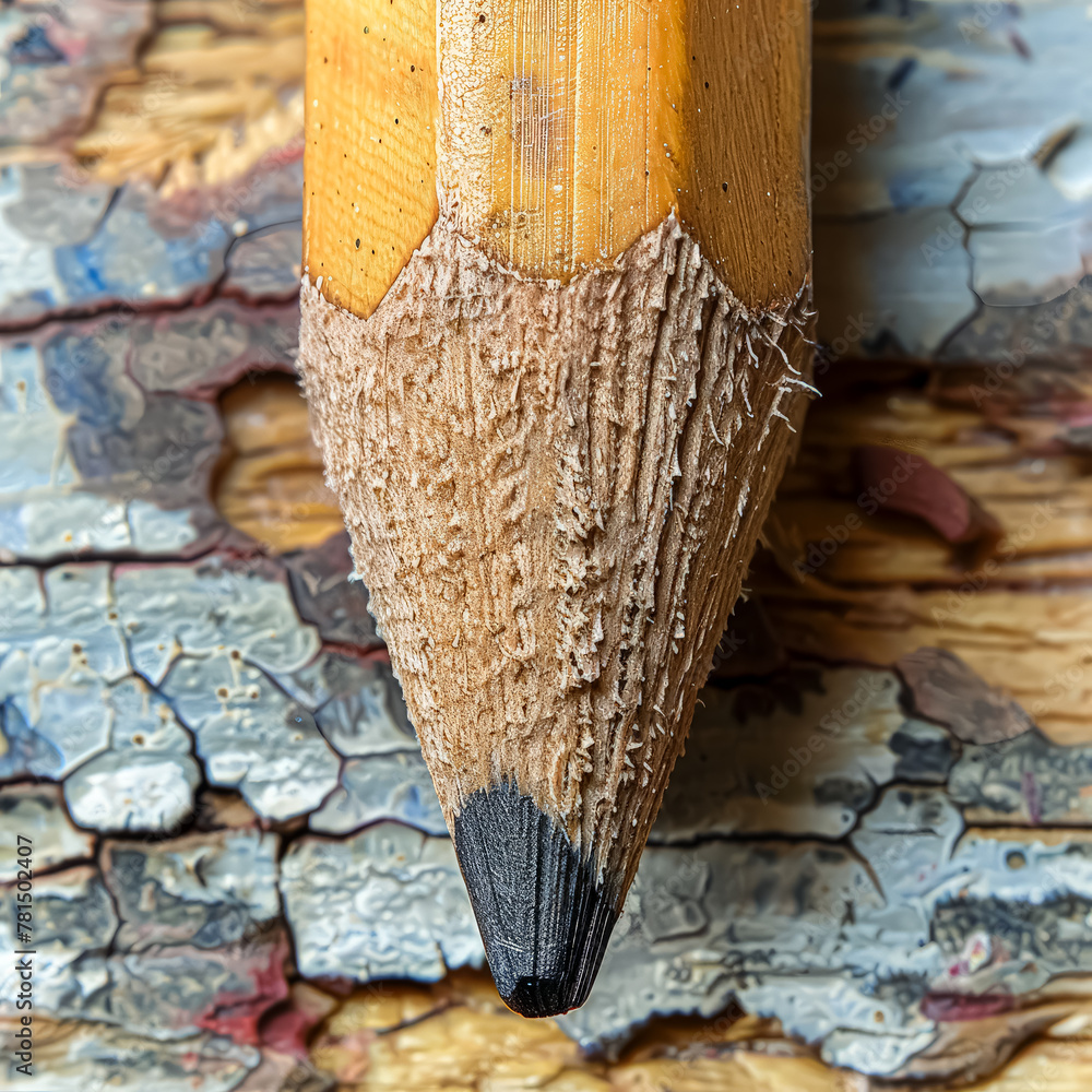 Poster a pencil with a black tip and a greyish brown tip. the tip of the pencil is sharpened and has a poin