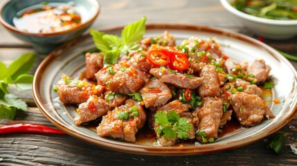 Close up of dinner plate with delicious meat and fresh vegetables