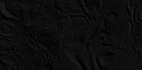 Dark black wrinkly backdrop paper background. panorama grunge wrinkly paper texture background, crumpled pattern texture. black paper crumpled texture. black fabric crushed textured crumpled.