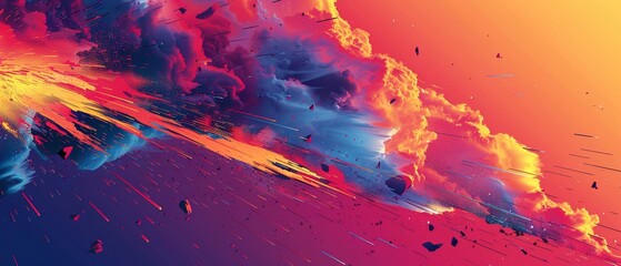 Illustrate a dynamic design of tectonic plates shifting beneath the earths surface, causing a seismic event Use vibrant colors and bold lines - obrazy, fototapety, plakaty