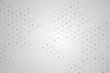 abstract gray background with connected hexagons and dots,Banner design.