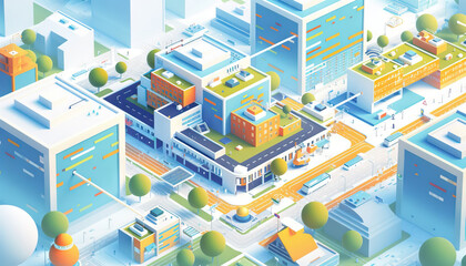 Smart Cities Solutions: Exploring smart cities solutions with an illustration of IoT devices, urban infrastructure upgrades, and data-driven urban planning.