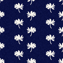 Indigo denim blue leaf motif seamless pattern. Japanese dye batik fabric style effect print background swatch.  - 781503675