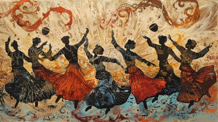 Euphoric Dance: A Colorful Expression of Joy and Arabian Culture in Artistic Symphony - obrazy, fototapety, plakaty