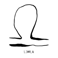 Libra zodiac sign, horoscope, quirky hand drawn vector illustration, black line art, tattoo design