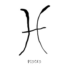 Pisces zodiac sign, horoscope, quirky hand drawn vector illustration, black line art, tattoo design - 781504209
