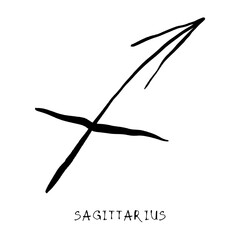 Sagittarius zodiac sign, horoscope, quirky hand drawn vector illustration, black line art, tattoo design - 781504218