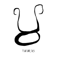 Taurus zodiac sign, horoscope, quirky hand drawn vector illustration, black line art, tattoo design