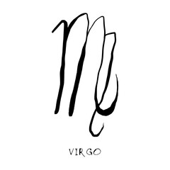 Virgo zodiac sign, horoscope, quirky hand drawn vector illustration, black line art, tattoo design