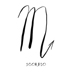 Scorpio zodiac sign, horoscope, quirky hand drawn vector illustration, black line art, tattoo design - 781504251