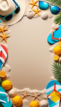Summer time, frame background, template, preset, place for text, copy space, top view.