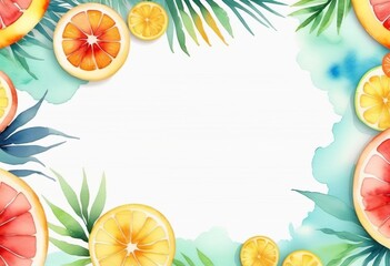 Frame summer background, watercolor drawing, template, copy space.