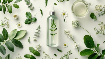 White cosmetics bottles for branding and label on a blooming jasmin branch with sun glare on a white background. - obrazy, fototapety, plakaty