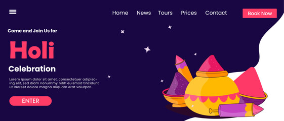 Naklejka premium Happy Holi color Festival landing page template illustration. 