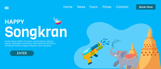 Thailand New Year Happy Songkran Landing page  template design. Web page Background design.