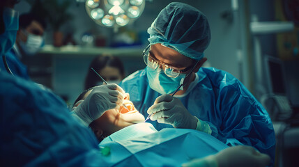 a surgeon is operating on a patient in an operating room - obrazy, fototapety, plakaty