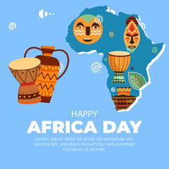 Happy Africa Day social media template with african heritage elements. vector illustration.