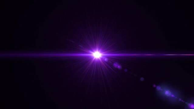 Glowing purple starburst radiating light beams in a dark environment.