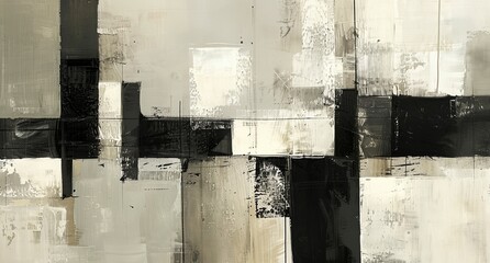 a painting of black and white squares on a wal - obrazy, fototapety, plakaty