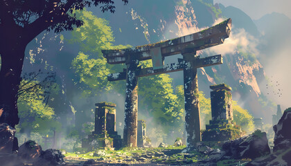 The ancient ruins whisper tales of civilizations long gone, inviting exploration and discovery - obrazy, fototapety, plakaty