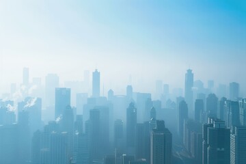 Smog-covered city skyline with high levels of air pollution.