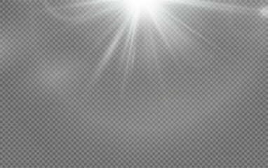 Set of realistic vector white stars png. Set of vector suns png. White flares with highlights.	

