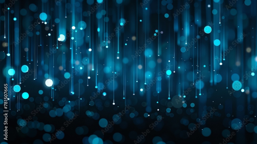 Poster abstract background with dark background and blue dots and lines going down.