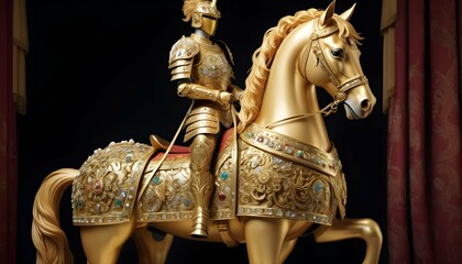 A-Regal-Golden-Horse-Adorned-With-Ornate-Armor-And-